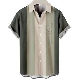❤️Men  Green Print Short Sleeve Hawaiian Fit Casual Button Down Beach Shirts